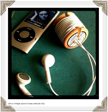 vintage spool to hold earbuds