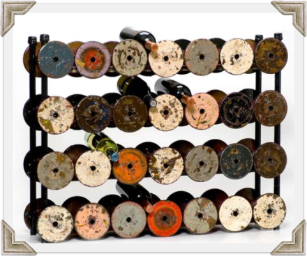 vintage spools as wine rack